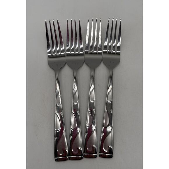 Set Of 4 Oneida Tuscany Scroll Swirl Dinner Forks Stainless Flatware 7 3/4" Read - Picture 2 of 8